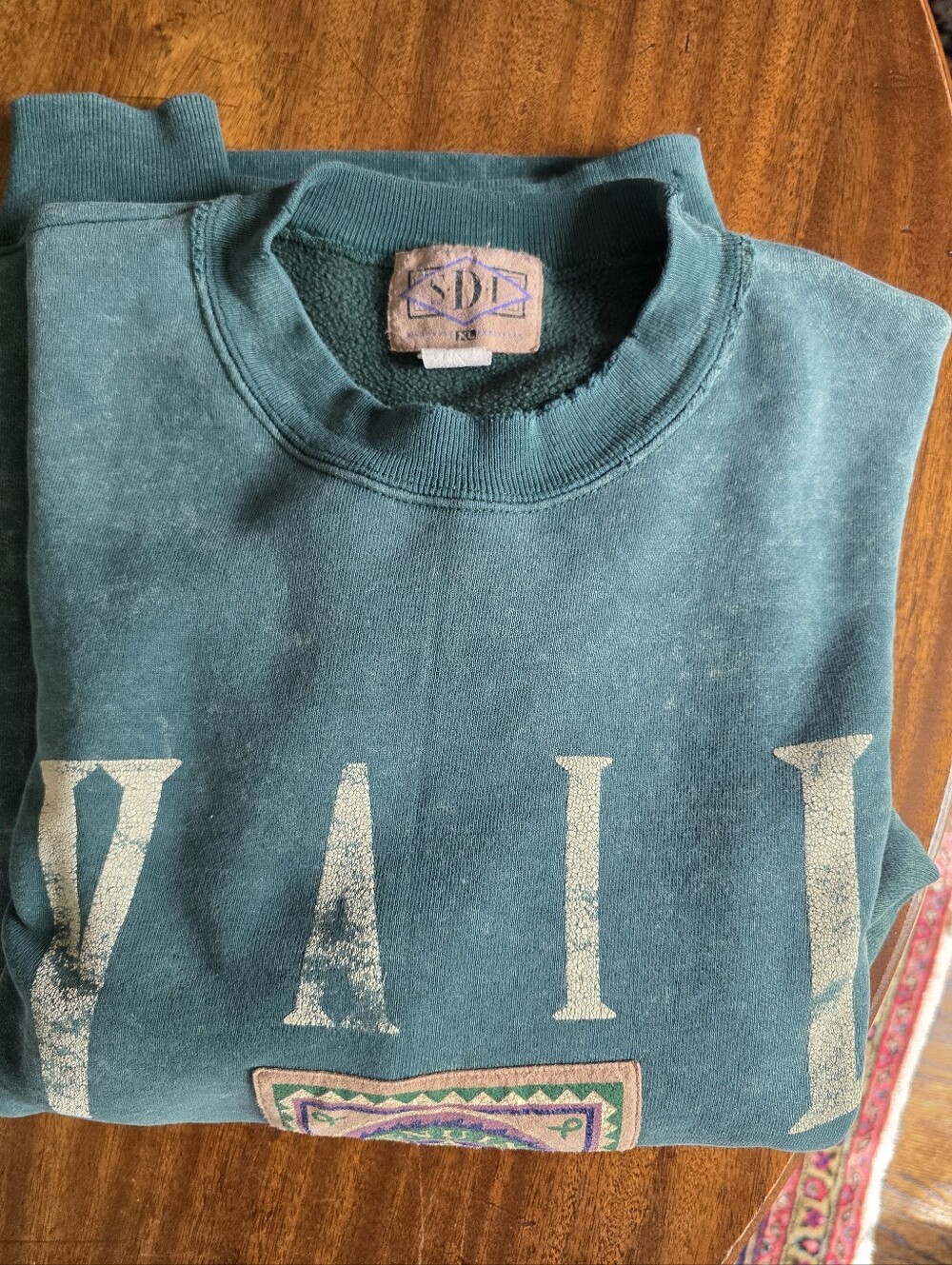 Vintage 1991 Vail SDI Ski Sweatshirt XL Thrashed Distressed Mineral Wash Sunfade
